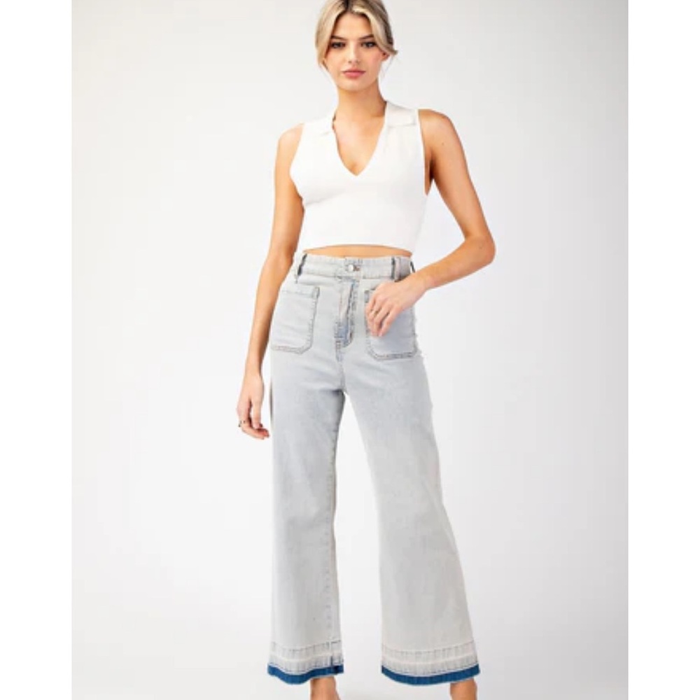 ee:some Mineral Washed Cropped Wide Leg Pants in Denim Size XL